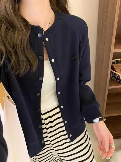 Simple Loose Small Baseball Jacket Blue - Shop at LoveMi