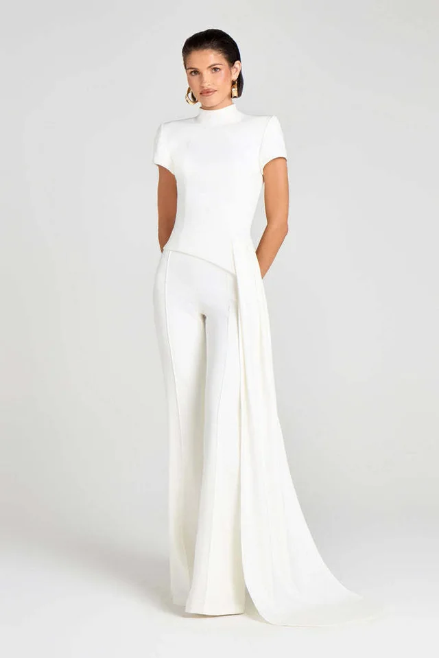 Draped Pants Sculpture Elegant Blouse And Pants Simple Female White - Shop at LoveMi