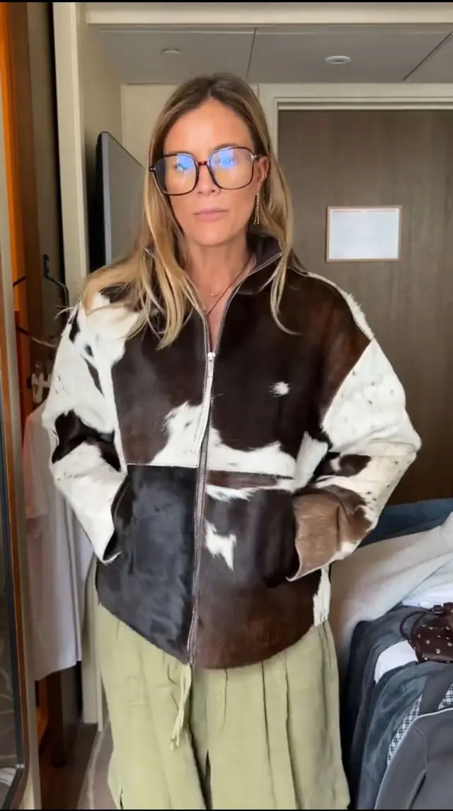New Cow Pattern Pocket Zipper And Lapel Women's Jacket Coat Black And White - Shop at LoveMi