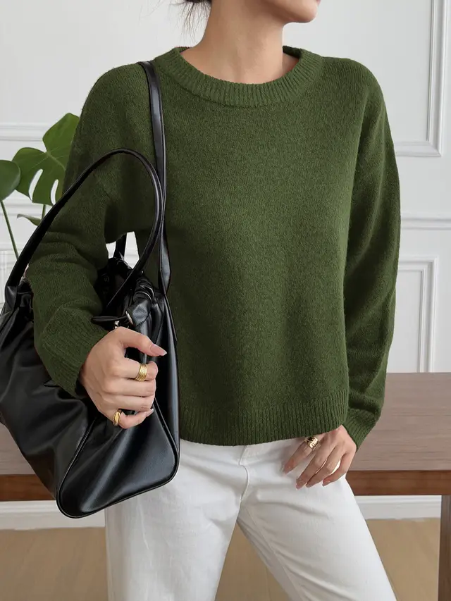 Vacation Solid Color Long Sleeve Wool Sweaters Women's Clothing Army Green - Shop at LoveMi