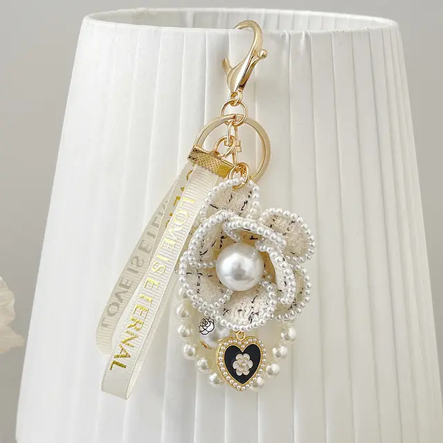 Camellia Key Chain Ribbon Pearl White - Shop at LoveMi