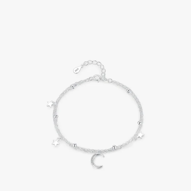 S925 Sterling Silver Star Moon Double Layer Twin Bracelet For Women Silver - Shop at LoveMi