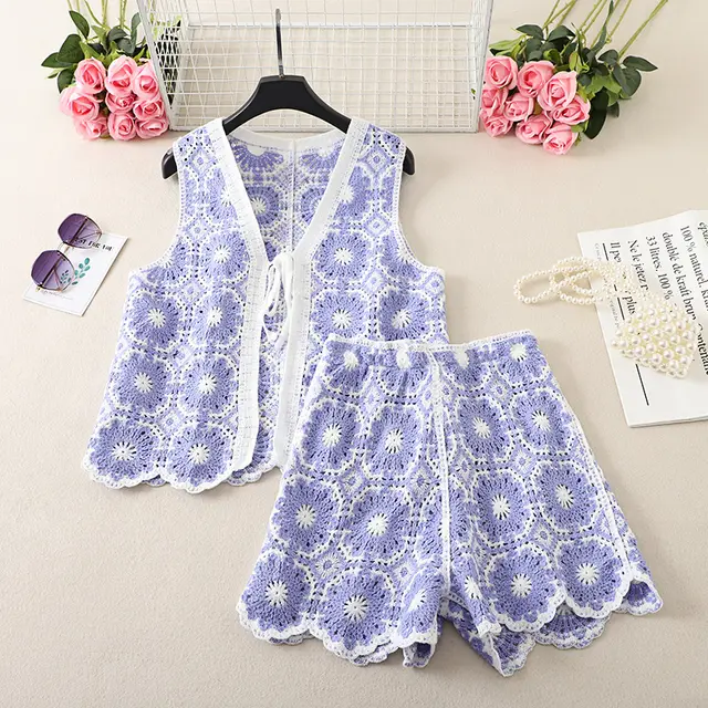 Beautiful Vest Top Shorts Colorful Suit Blue - Shop at LoveMi