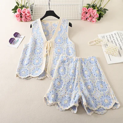 Beautiful Vest Top Shorts Colorful Suit Light Blue - Shop at LoveMi