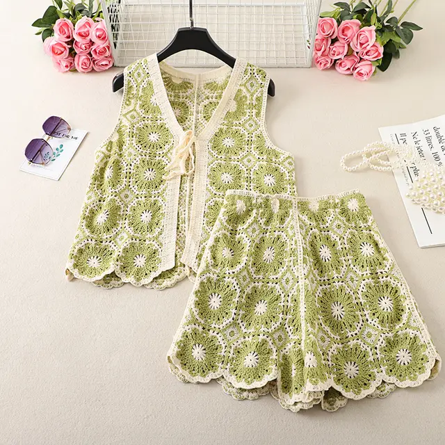 Beautiful Vest Top Shorts Colorful Suit Light Green - Shop at LoveMi