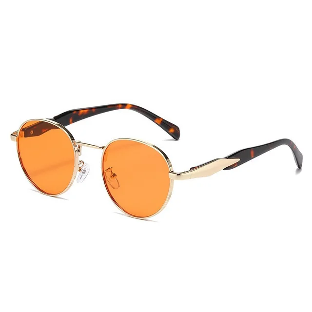 Metal Round Frame Sun Glasses UV Protection For Women Golden Frame Orange Slices - Shop at LoveMi