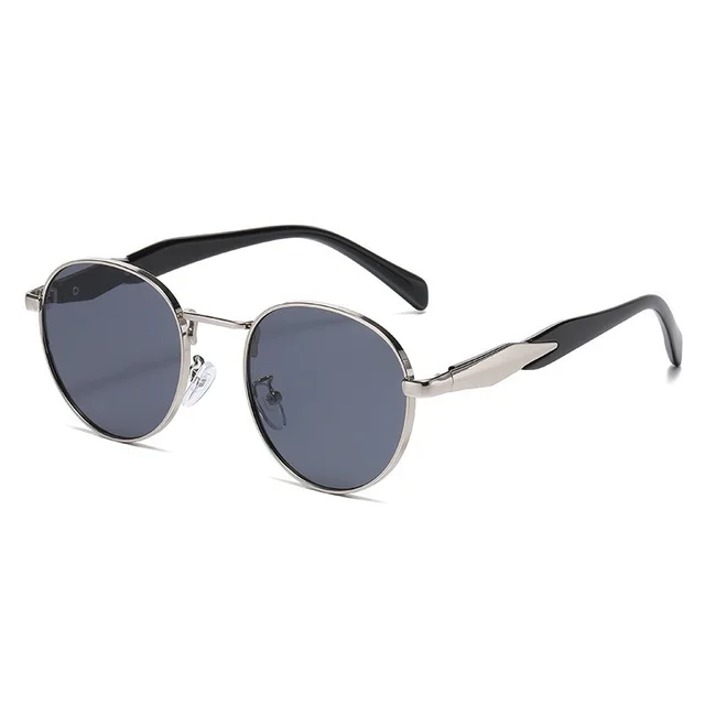 Metal Round Frame Sun Glasses UV Protection For Women Silver Frame Black And Gray - Shop at LoveMi