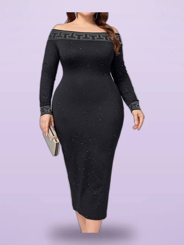 Autumn And Winter Long Sleeve Slim fit Sequined Dress Black - Shop at LoveMi