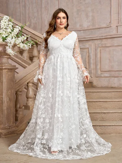 White V Neck Wedding Bridal Gown Formal Dress White - Shop at LoveMi