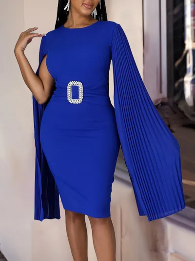 Solid Color Sheath Plus Size Dress Blue - Shop at LoveMi