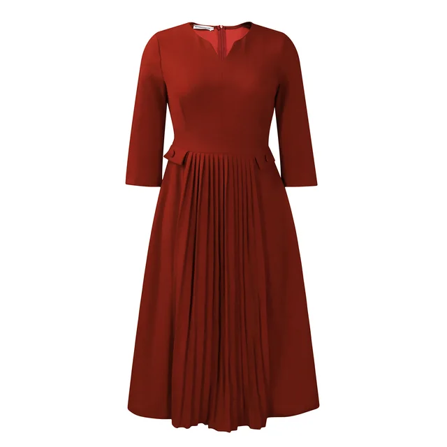 Women's Solid Color Plus Size Fashion Pleated Dress Brown - Shop at LoveMi