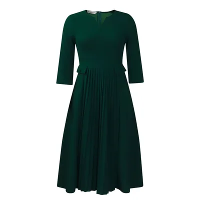 Women's Solid Color Plus Size Fashion Pleated Dress Dark Green - Shop at LoveMi