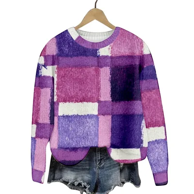 Geometric Color Matching Pattern Elements 3D Printed Casual Women's Round Neck Sweater G Style Xs - Shop at LoveMi