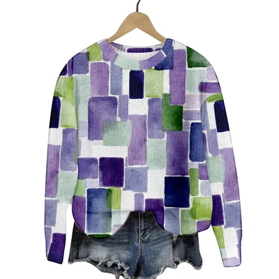 Geometric Color Matching Pattern Elements 3D Printed Casual Women's Round Neck Sweater I Style 3Xl - Shop at LoveMi
