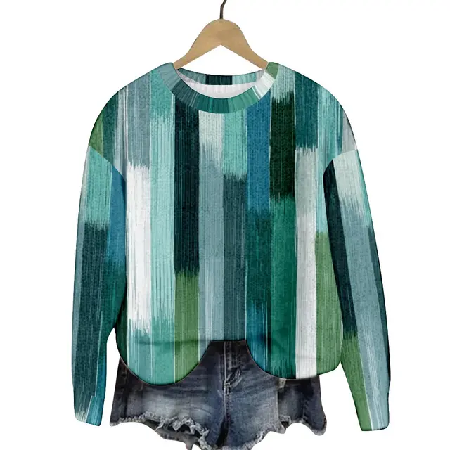 Geometric Color Matching Pattern Elements 3D Printed Casual Women's Round Neck Sweater Type F - Shop at LoveMi