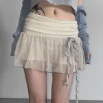 Korean Style Bow Bandage Polka-dot Slim-fit Versatile Casual Chiffon Skirt - Beige