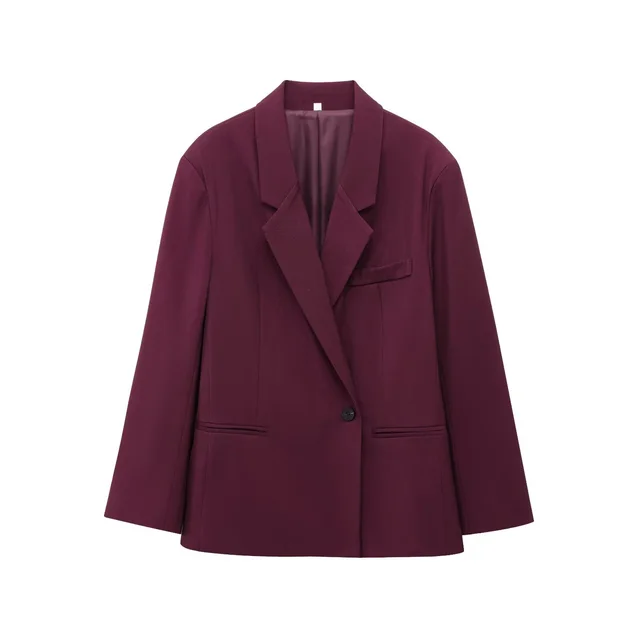 Women's Solid Color Casual Fashion Loose Suit Coat & Trousers Wine Red Coat - Shop at LoveMi
