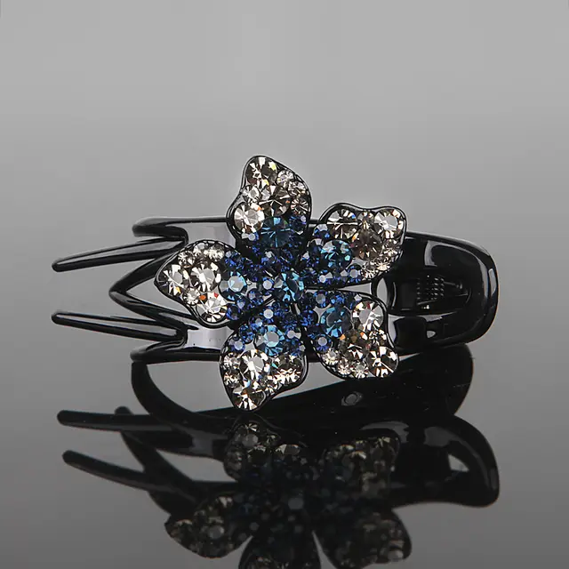 Barrettes Back Head Three jaw Clamps Rhinestone Flower Blue Black Gray - Shop at LoveMi