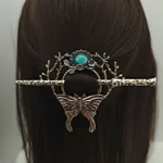 Retro Nordic Moon Stone Butterfly Hairpin - Ancient Silver