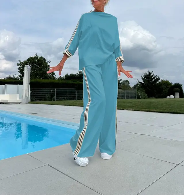 Casual Top Loose Trousers Sports Suit Blue - Shop at LoveMi