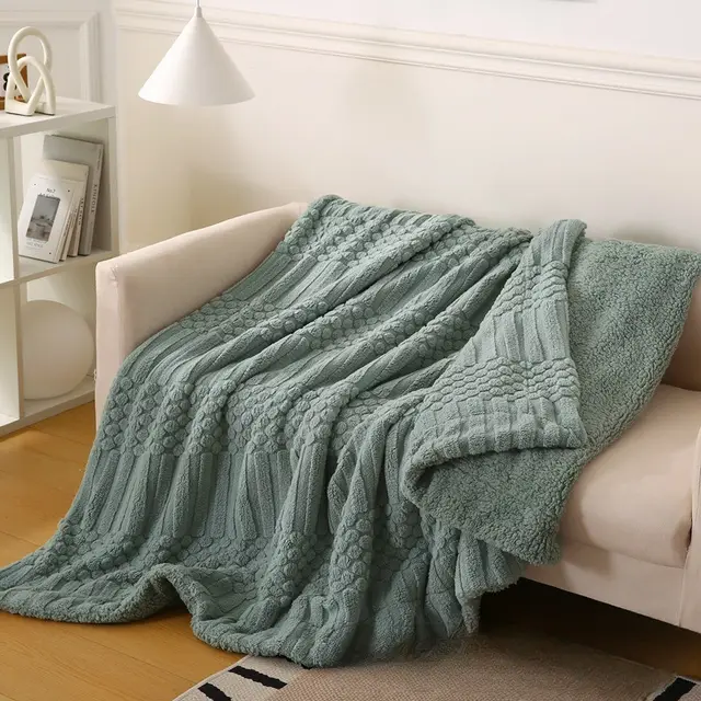 New Comfortable Cotton Tower Velvet Double Layer Lambswool Warm Blanket Tea Green - Shop at LoveMi