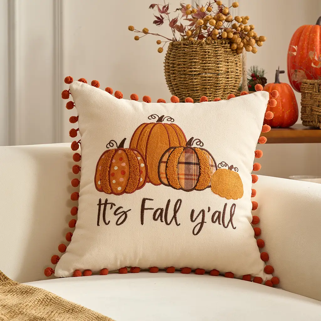 Autumn Maple Leaf Pumpkin Pillow Cover Decorative Living Room Sofa - 45X45 Without Pillow Core - View 1