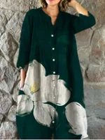 Women's Casual Long-sleeved Printed Shirt Dress - 5Style