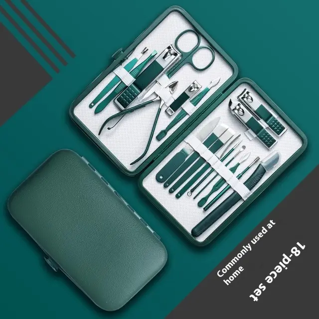 Nail Clippers Set Dark Green Portable Dark Green 18 Pieces - Shop at LoveMi
