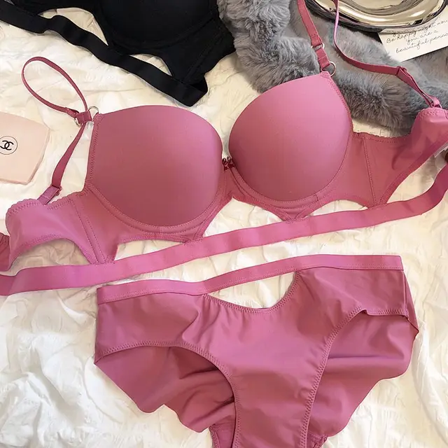 Small Chest Push Up Big Underwear Women's Hollow Soft Wire Accessory Breast Push Up 34 Bra Set Rose Red Suit - Shop at LoveMi