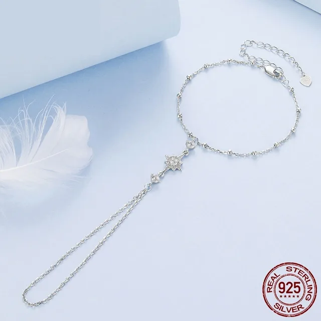 S925 Sterling Silver Eight pointed Stars Ring Bracelet Integrated Chain Simple Personality Star Ornament Cross border Bsb219 - Shop at LoveMi