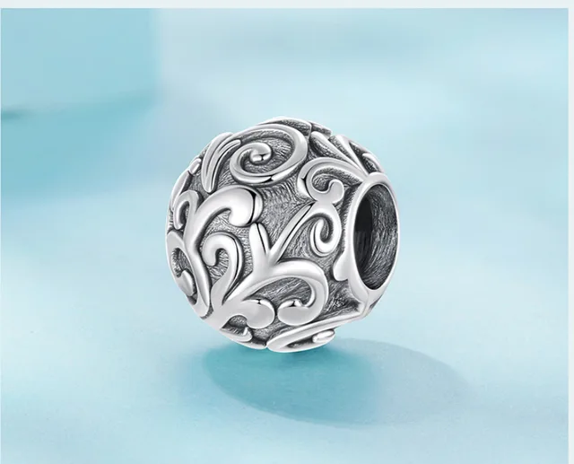 Retro S925 Sterling Silver Roll Grass Pattern Beaded Loose Beads Scc3117 - Shop at LoveMi