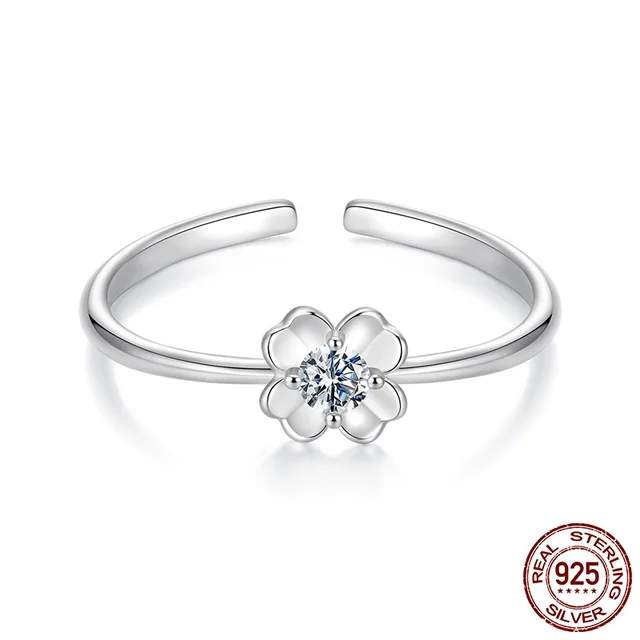 D Color Moissanite Four leaf Clover S925 Openning Silver Ring Msr075 E - Shop at LoveMi