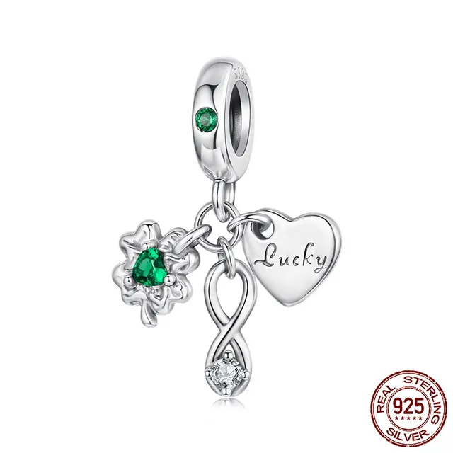 S925 Loving Heart In Sterling Silver Four leaf Clover Pendant Diy Lucky Beads Scc3113 - Shop at LoveMi