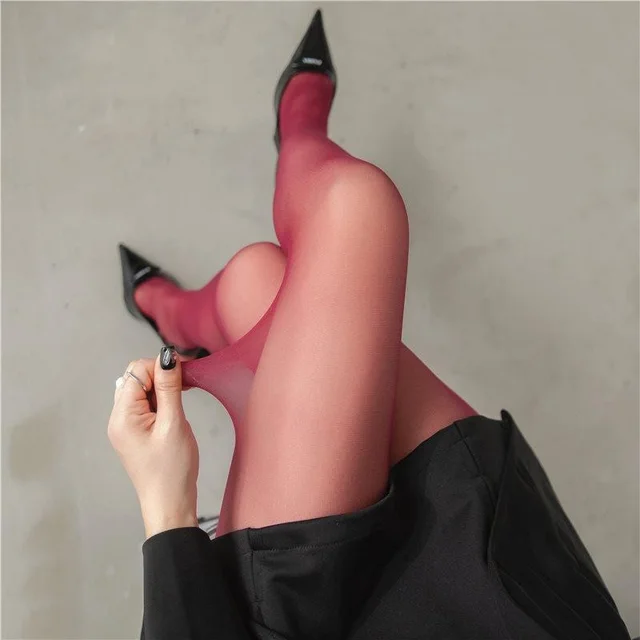 Women's Pure Pure Color Cored Silk Ultra thin Transparent Stockings Wine Red - Shop at LoveMi