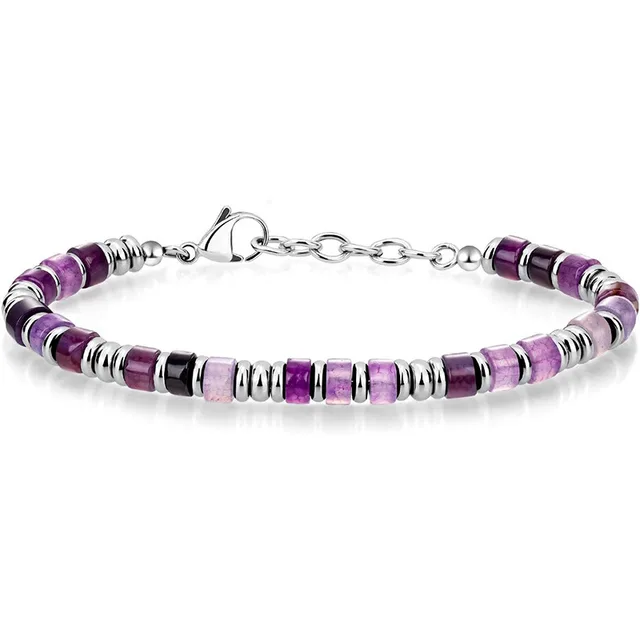 Natural Stone Crystal Hollow Bead Men's Bracelet Amethyst - Shop at LoveMi