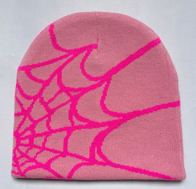 Knitted Hat Female Spider Web Woolen Cap Pink Dark Pink - Shop at LoveMi