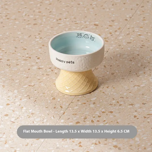 Ceramic High Foot Cat Bowl Neck Protection Not Easy To Knock Over Snack Dish Drinking Water Flat Mouth High Mesh - Shop at LoveMi