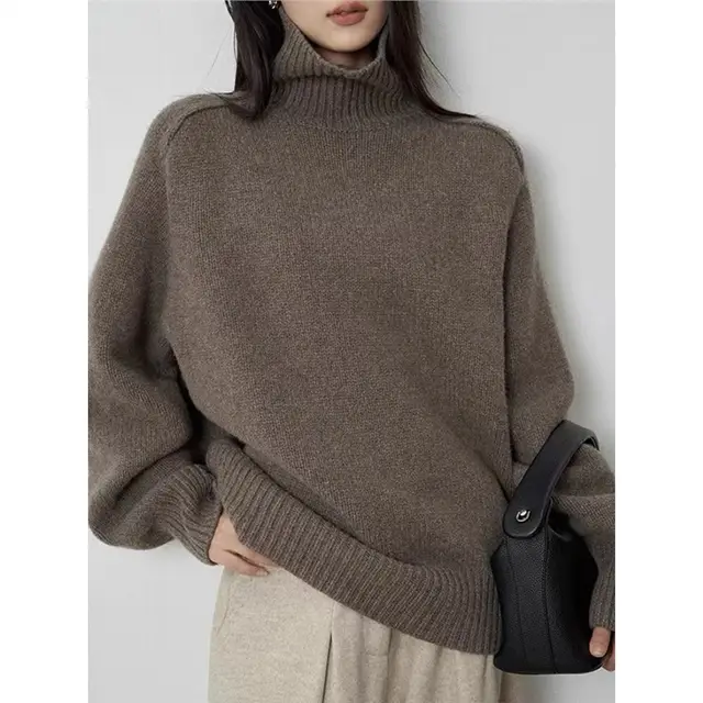 New High Neck Woolen Sweater For Women Camel - Shop at LoveMi