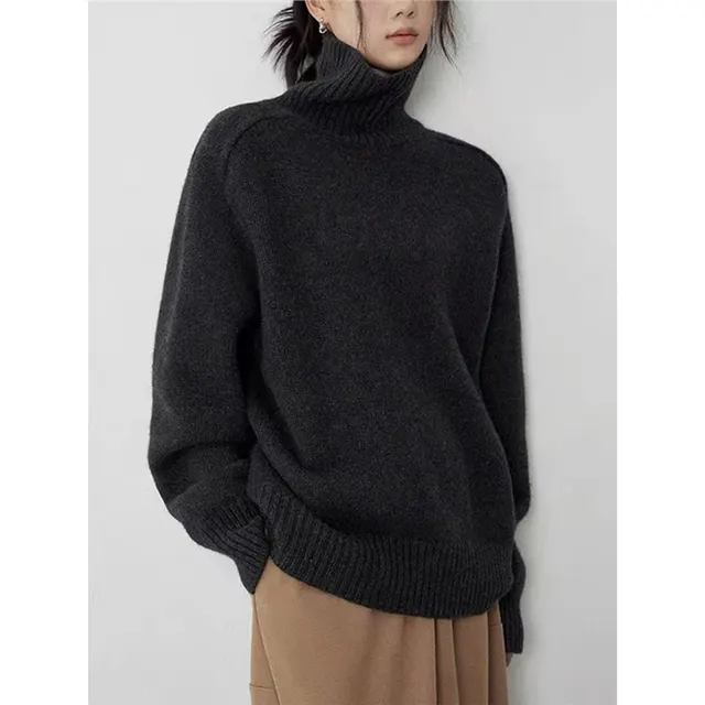 New High Neck Woolen Sweater For Women Carbon Gray - Shop at LoveMi