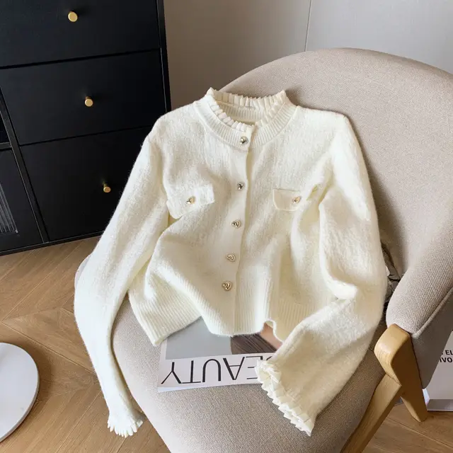 Women's Soft Glutinous Heart Buckle Red Sweater White - Shop at LoveMi