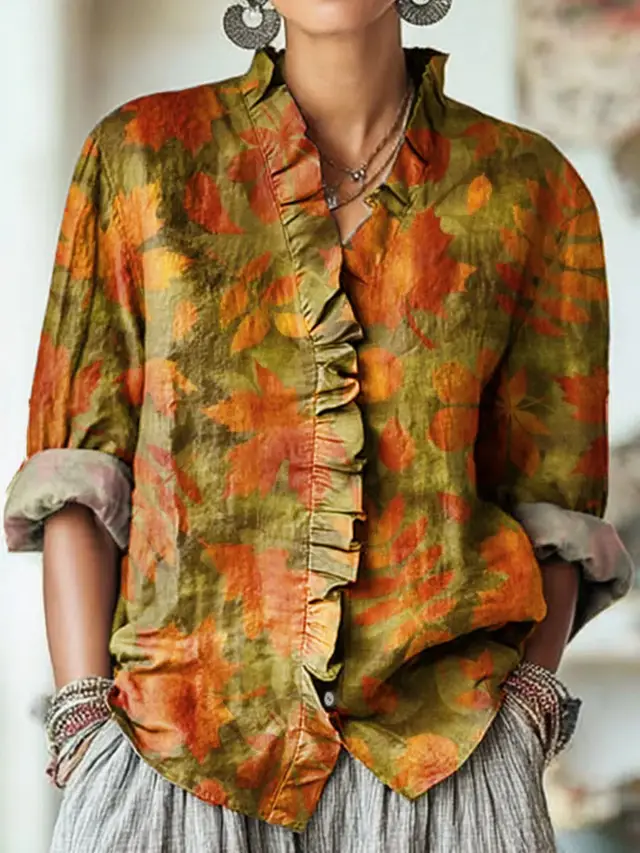 Women's All match Loose Printed Casual Large Size Lace Shirt Style 41 - Shop at LoveMi