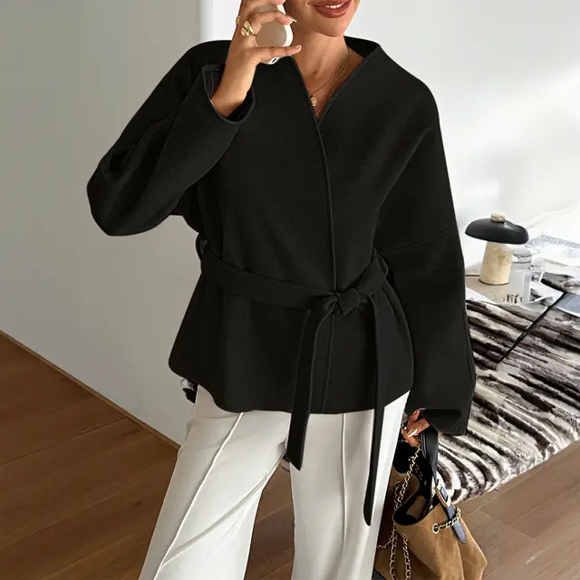 Casual Vacation Strap Long Sleeve Suit Coat Women's Clothing Black - Shop at LoveMi