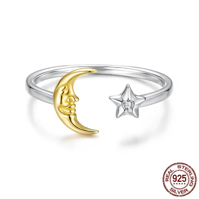 Women's S925 Sterling Silver Star And Moon Open Ring Bsr690 E - Shop at LoveMi