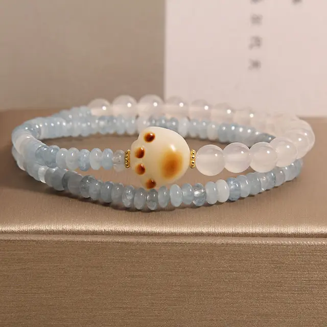 Aquamarine Abacus Beads Double Ring Bracelet Women's Light Luxury Aquamarine Abacus Beads - Shop at LoveMi