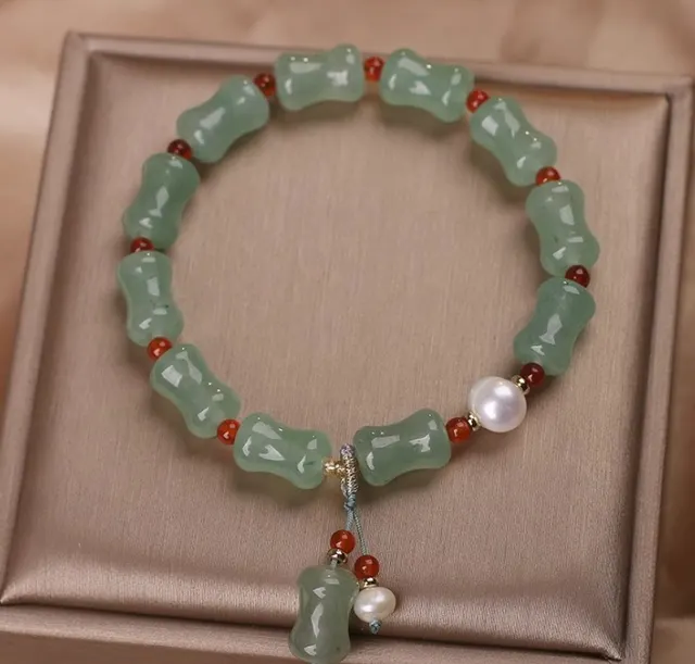 Green Mori Style Natural Green Aventurine Bamboo Jade Bracelet Green - Shop at LoveMi