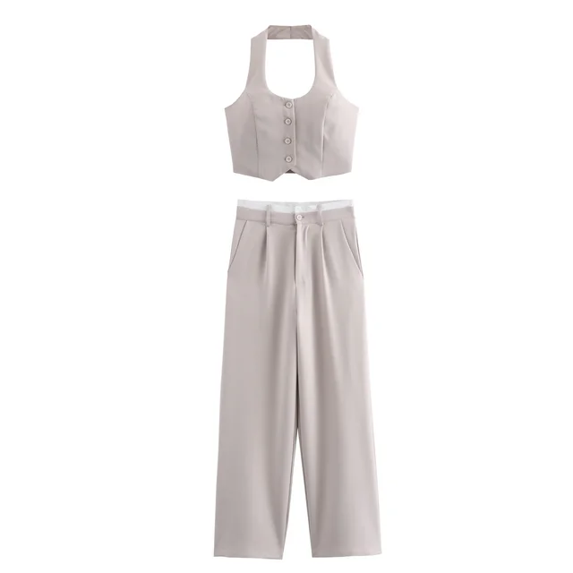 Women's Cut Halterneck Vest Trousers Suit Suit - Shop at LoveMi