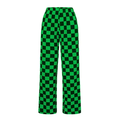 Chessboard Plaid Printed Women's High Waist Wide leg Casual Pants Green - Shop at LoveMi