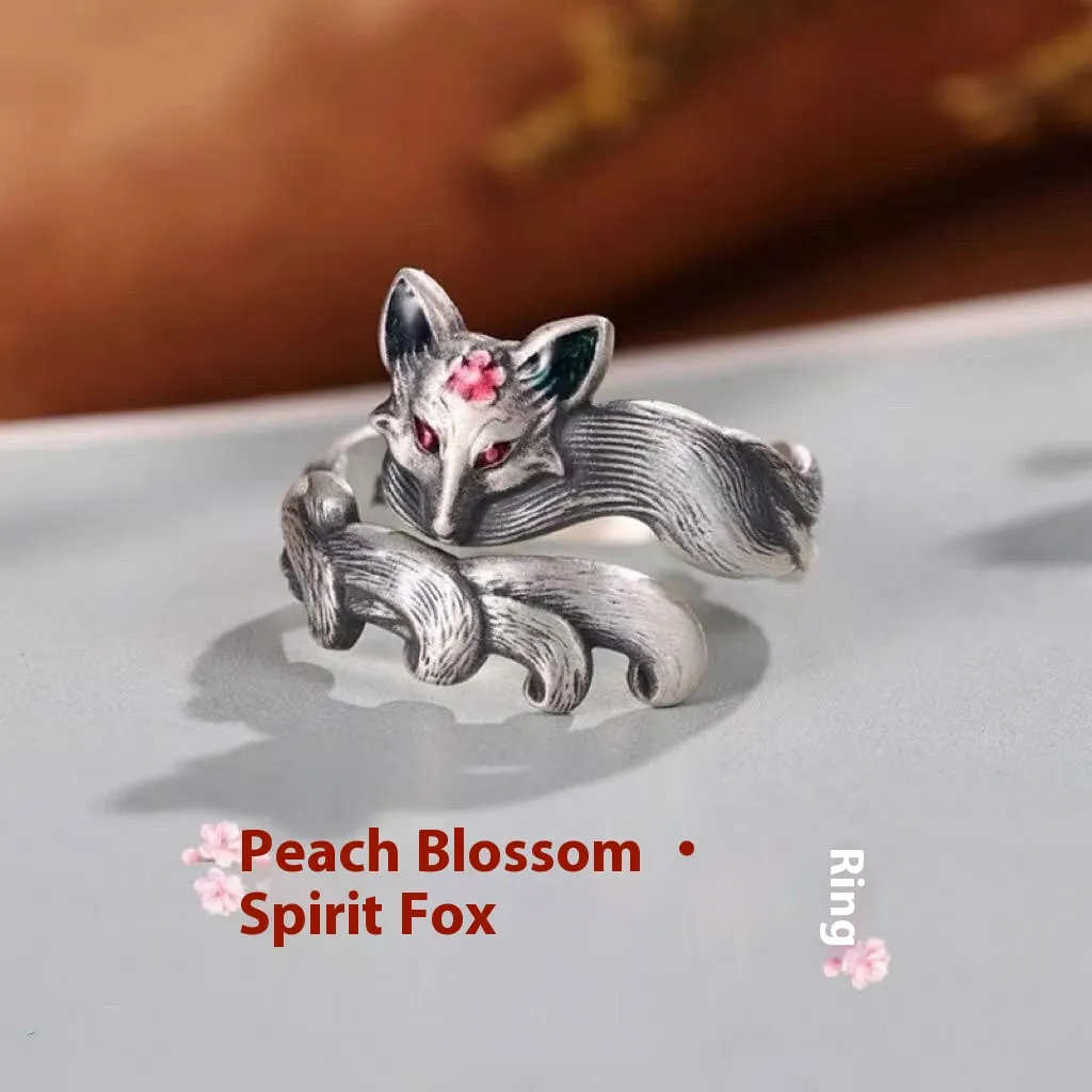 Vintage Peach Blossom Spirit Fox Nine Tail Fox Ring - M1307 Peach Blossom Fox Ring