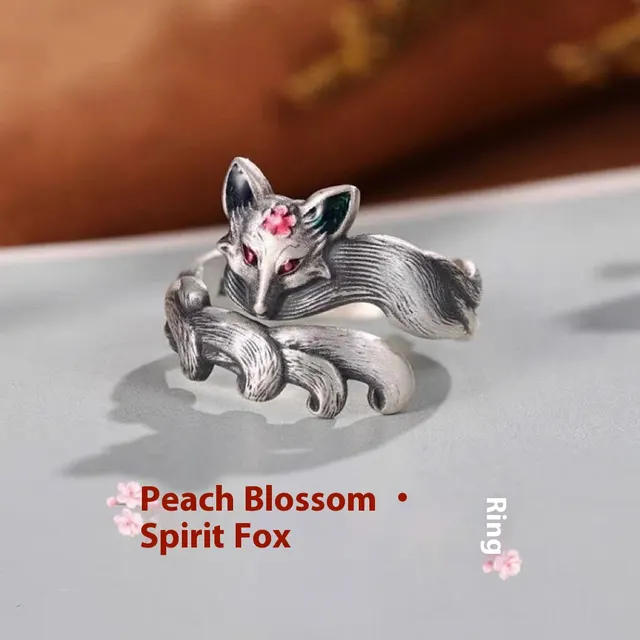 Vintage Peach Blossom Spirit Fox Nine Tail Fox Ring M1307 Peach Blossom Fox Ring - Shop at LoveMi