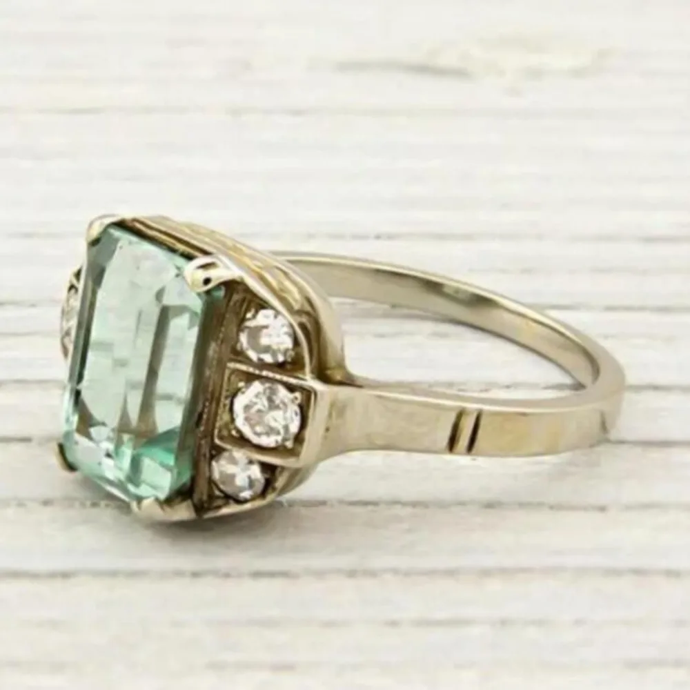 Retro Fashion Creative Ring Inlaid With Green Stone Silver - Shop at LoveMi
